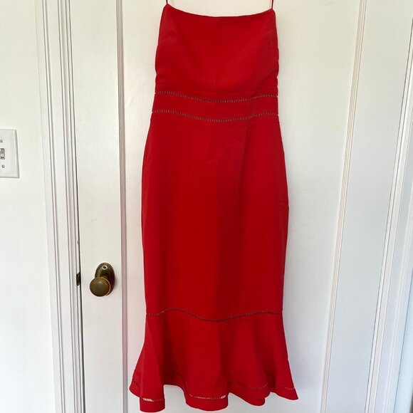 Likely Strapless Dress in Coral Red | Size 2 - Picture 3 of 10
